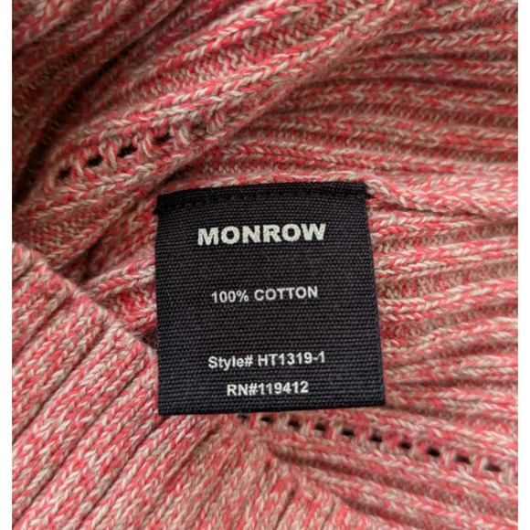 MONROW Ribbed Cotton Sweater – Women’s Medium – Cropped Pink – Fitted Y2K Style - Picture 9 of 10